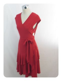 New Jones New York Vermillion Red Cap Sleeve Tiered V Neck Wrap Dress 
