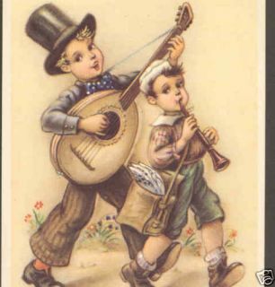 Happy Anniversary Musical Children Guitar Horn Postcard