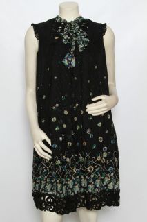 Anna Sui Black Floral Silk Lace Cocktail Dress Sz L $490