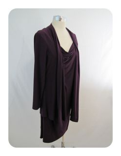 New Jessica Howard Merlot Purple Jersey Layered Knee Length Dress 14W 