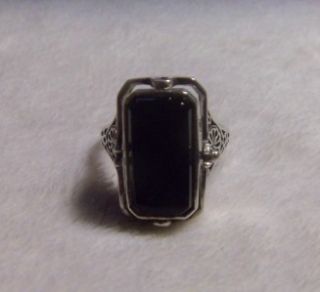   Silver 925 Filigree Cameo Black Onyx Reversible Flip Ring