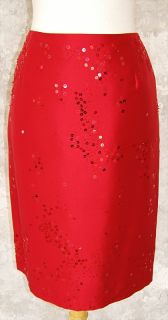 Ann Taylor Red Silk Sequin Beaded Pencil Skirt 10 New Fitted Evening 