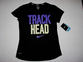 Nike Womens Running Track Head T Shirt Black NWT Dry Fit 476809