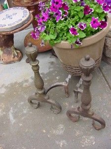 Antique Iron Fire Dogs Andirons Fireplace Log Holders