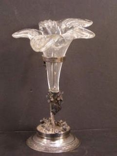 19c Antique Victorian Silver Bud Vase Holder Glass Flower Epergne 
