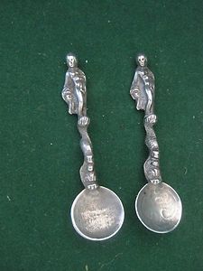 ANTIQUE SILVER SALT SPOONS FIGUREAL IMPORTED TO LONDON 1891 BY D B 