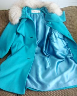 Vtg 50s Lilli Ann San Fransisco Silver Fox Fur Turquoise Couture Paris 