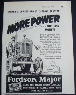1952 FORDSON MAJOR CANADA AD TRACTOR 3 4 PLOWS FARM GASOLINE DIESEL