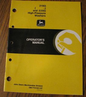 John Deere 215G and 225G High Pressure Washers Operators Owner Manual 