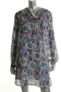 Antik Batik Lylo Blue Wool Printed Convertible Sleeve Tunic Casual 