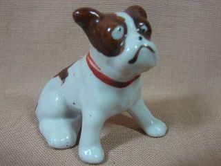 Bulldog Figurine Brown White Made Japan Ceramic 50s vintage