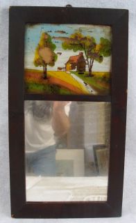 Antique 1840s Federal Reverse Painted Mahogany Mirror