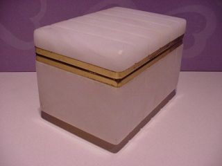 Alabaster Box with Gold Tone Hinged Lid   Handcarved   Italy   Jewelry 