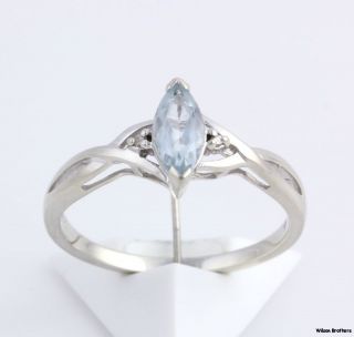 Aquamarine Ring 10K White Gold Diamond Accents 55ct Marquise Solitaire 