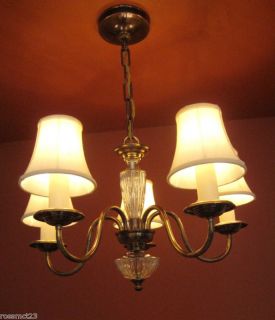 Vintage antique 1940s brass glass Colonial Revival chandelier