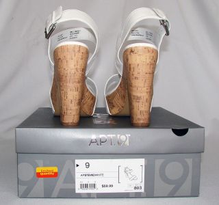 Apt 9 White Platform Strappy Sandals 5 Chunky Cork Heel Size 9 Chic 