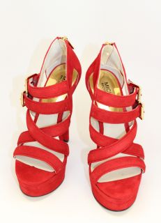 Michael Kors Aria Platform Sandal Open Toe Red Sandal Strappy Buckles 
