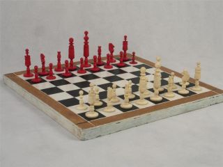 Antique Bone BARLEYCORN Chess Set C19th English Excellent Condition 