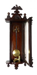 Antique 2 weight wall clock at 1900 signed Freiburg / Schlesien