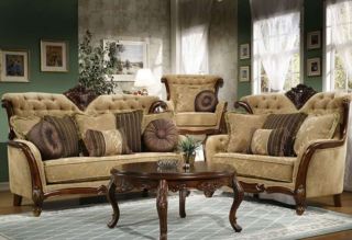 Traditional Antique Style Formal Sofa Love Seat Chair 3 Piece Set HD 