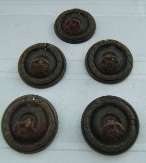 Antique Drawer Pulls 5 Pieces Old Stamped Steel