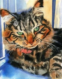 print tabby maine coon cat art of my watercolor painting