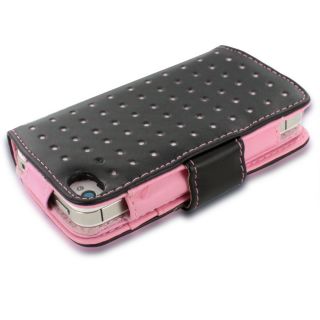   Dot Magnet Flip Leather Case for Apple iPhone 4S / 4 (Black/Pink