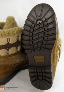 ARAPAHO Buffy Leather Fur Boots Brown Suede w Embroidery Sz 6 5 Indian 