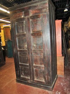 Huge Antique India Armoire Rustic Doors Cabinet Chest Teak