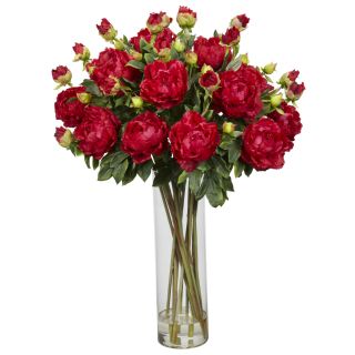   TALL RED GIANT PEONY ARTIFICIAL SILK FAKE FLOWER ARRANGEMENT w/ VASE