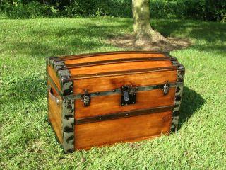 Restored Antique Victorian Camelback Dome Top Steamer Trunk Chest 