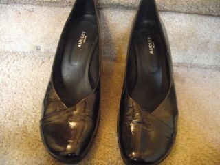 Audley London Black Gold Star Patent Leather Oxford Slide on Flat w 