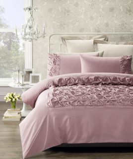 CLAUDIA Blush Pink Faux Silk Rouched~QUEEN Quilt Doona Cover Set