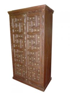 Old Door Cabinet Antique Teak Wardrobe Armoire Colonial India 