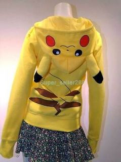 New Pokemon Pikachu Hoodie Hoody Cosplay Costume 100% Cotton Clothes 