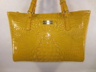 245 Brahmin Sol Yellow Med Arno Glossy Croc Embossed Leather Tote Bag 