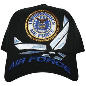 BLACK US AIR FORCE EMBROIDERED BALL SUN CAP   Adjustable Back