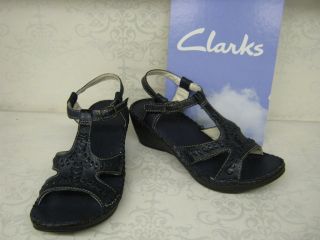 clarks rebecca cilla french navy leather wedge sandals more options 