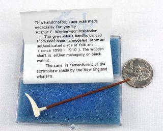   Miniature Scrimshaw Whale Handle Cane Walking Stick by Arthur F Werner