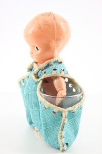   Toy Hard Plastic Kewpie Doll Side Eye Baby Flower Planter Blue BOY