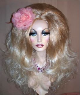 Drag Queen Wig Big Teased Out Rooted Blonde Curls Long