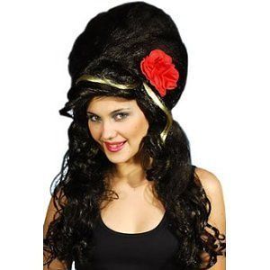 Black Beehive & Rose Amy Winehouse Wig. Fancy Dress Costume. Hen Night 