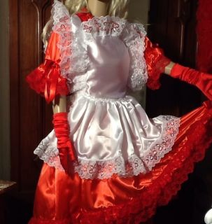   GLOSS SATIN FRILLY LACE BABY FRENCH SISSY MAID BRIDE FANCY DRESS APRON