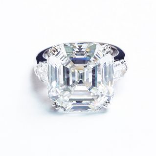 01 Ct Asscher Cut 3 Stone Diamond Engagement Ring EGL