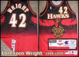   Wright 1998 1999 Champion Atlanta Hawks Red Game Worn Big Bird Jersey