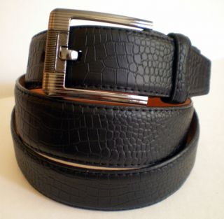 Mens Black Crocodile Alligator Skin Pattern Leather Belt Metal Buckle