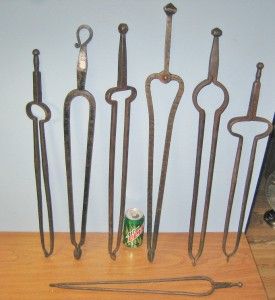 Lot 7 Pairs Vtg Antique Wrought Iron Hearth Fire Tongs Blacksmith 
