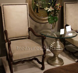 Art Deco Silver Leaf Glass Top Pedestal End Table