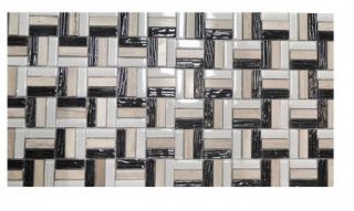   Back/Beige/White Travertine/Glass Basket Weave Mosaic Backsplash Tile