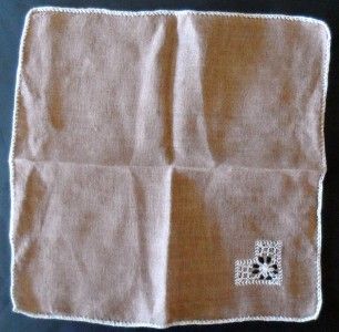   Hand Embroidered Brown Linen 64 x 80 Tablecloth Set 8 Napkins 15.5